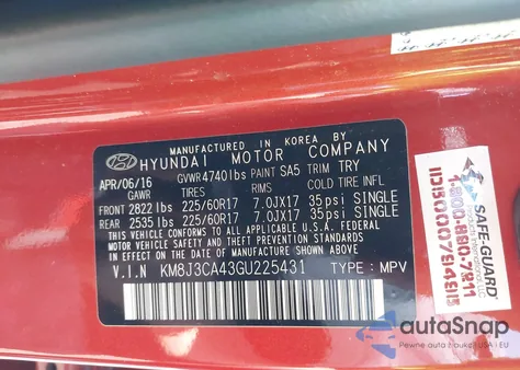 2016 Hyundai Tucson Se из США, поврежденный, VIN KM8J3CA43GU225431